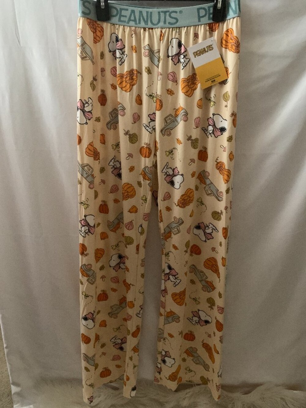 PEANUTS Snoopy Fall Pumpkin Patch Lounge Pants in Yellow/Blue Sz LARGE